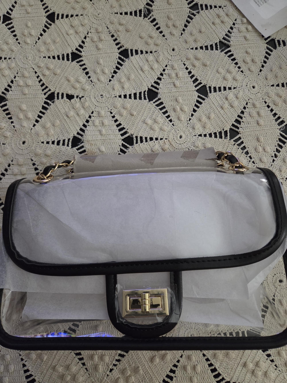 NWT Transparent Clear Shoulder Bag with Black Trim and Gold Hardware